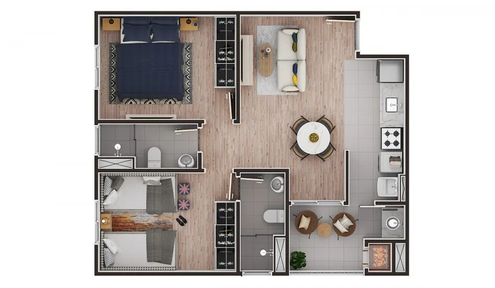 Planta do apartamento de 2 dormitórios, segunda opção — Riviera Martins de Sá