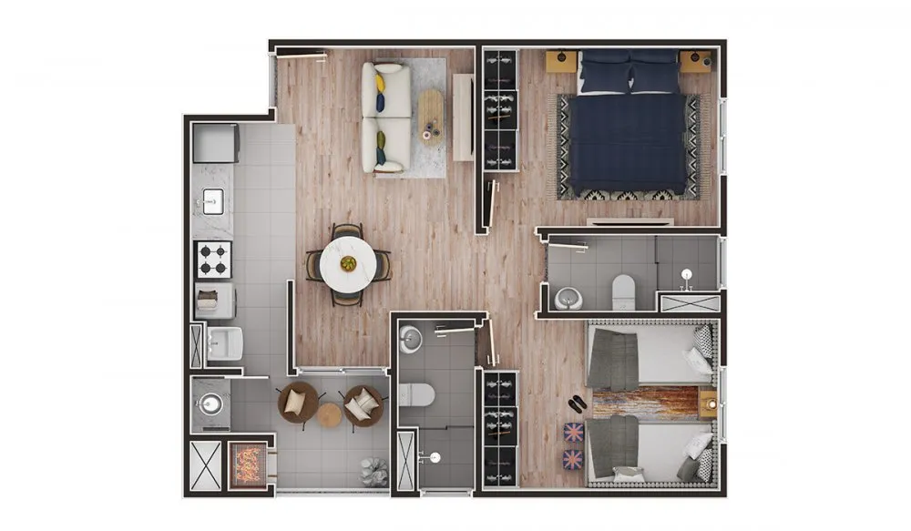Planta do apartamento de 2 dormitórios, terceira opção — Riviera Martins de Sá