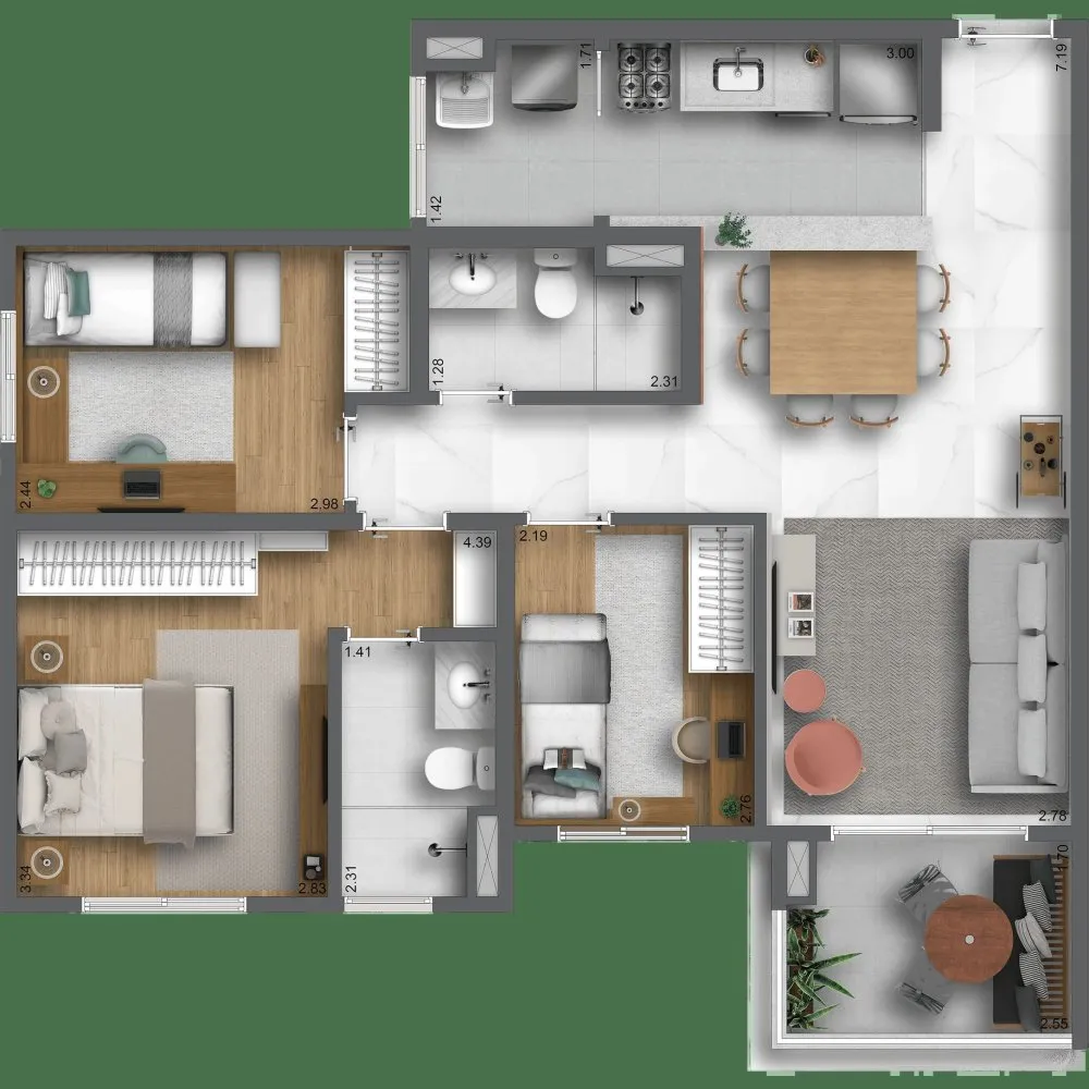 Planta do apartamento de 2 dormitórios — Helbor Parque Clube Ipoema