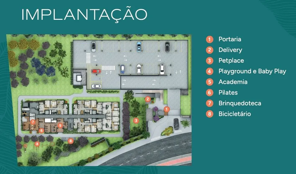 Implantação do condomínio com legenda dos ambientes — Residencial Sense
