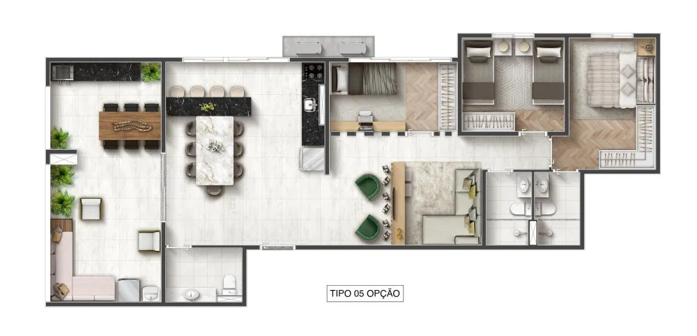 Planta do apartamento tipo 05, opção de layout — Resort Integra Urbano