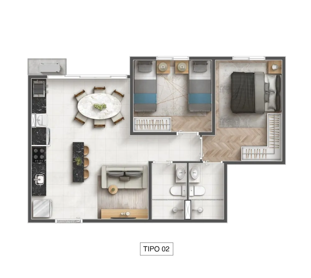 Planta do apartamento tipo 02 — Resort Integra Urbano
