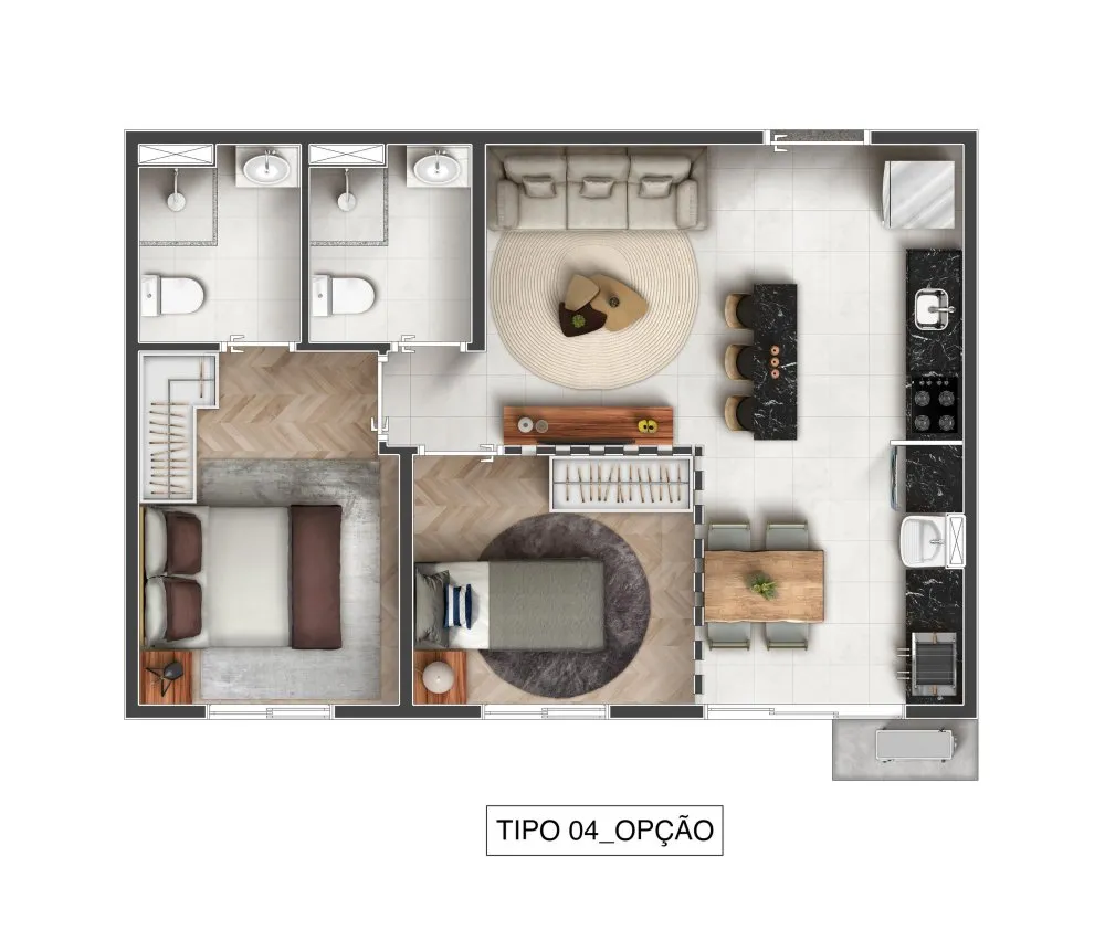 Planta do apartamento tipo 04, opção de layout — Resort Integra Urbano