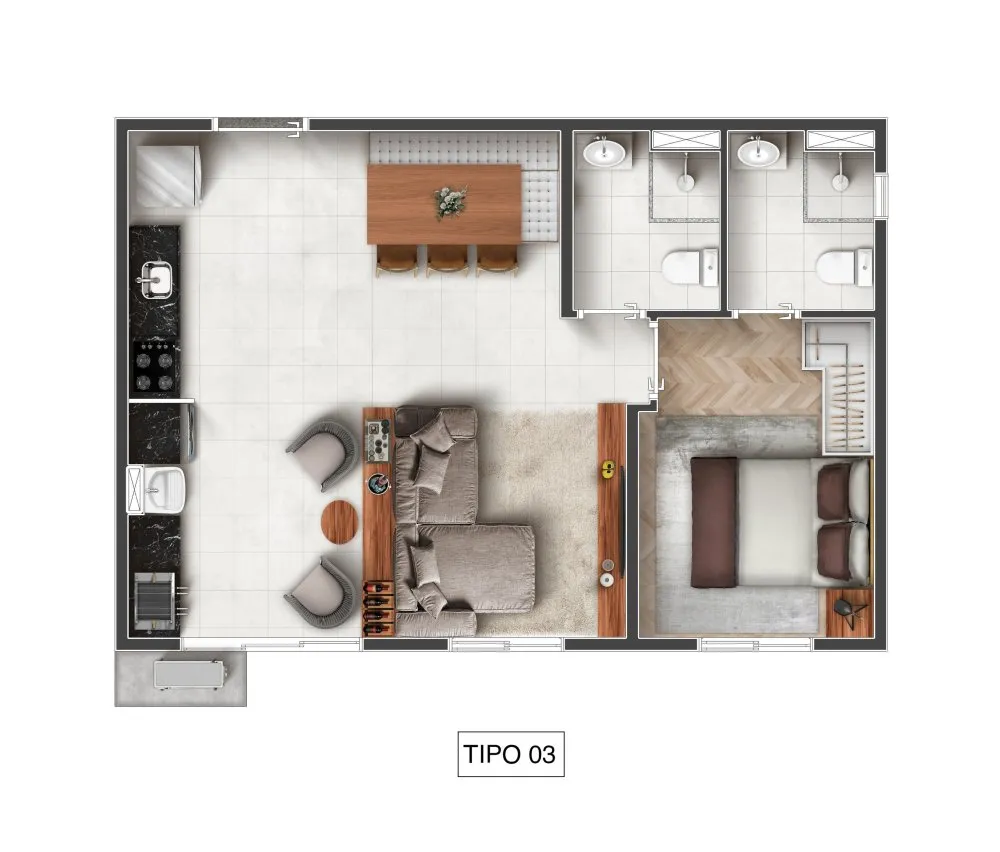 Planta do apartamento tipo 03 — Resort Integra Urbano