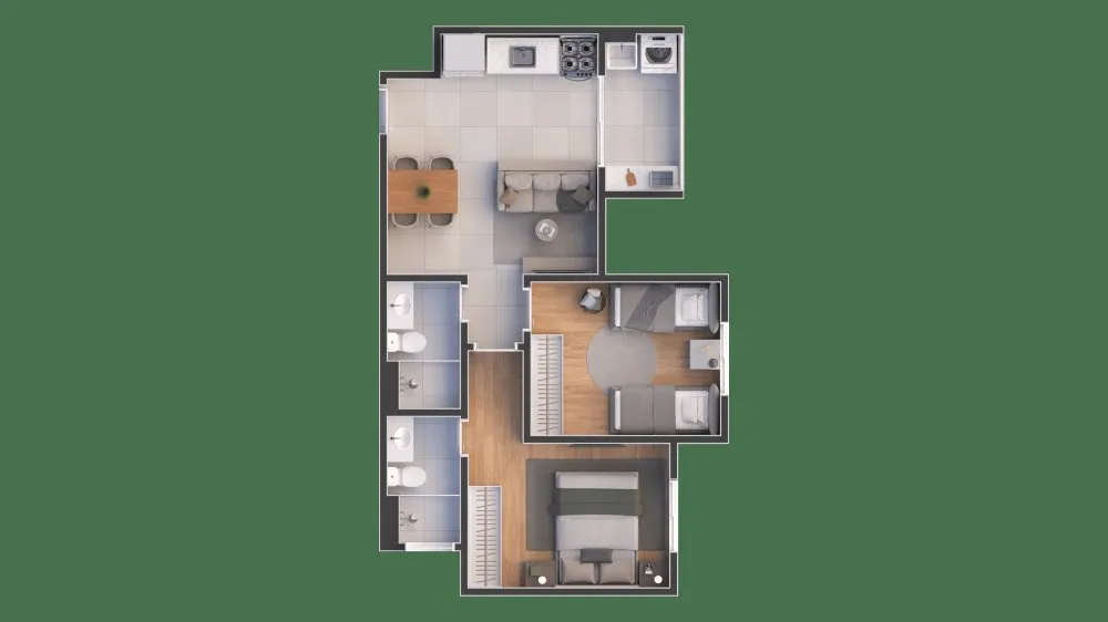 Planta do apartamento de 2 dormitórios com suíte — Residencial Porto Fino