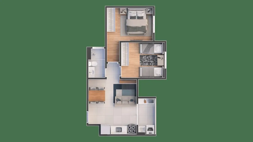 Planta do apartamento de 2 dormitórios com suíte, segunda opção — Residencial Porto Fino