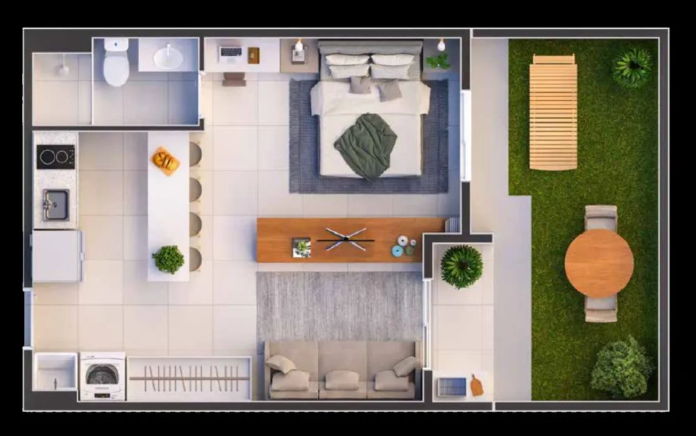 Planta do studio garden com quintal — Residencial Porto Fino