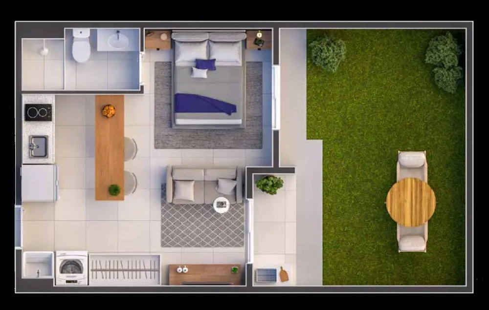 Planta do studio garden com quintal, segunda opção — Residencial Porto Fino