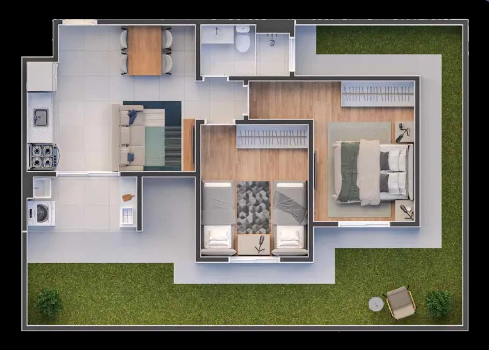 Planta do apartamento garden de 2 dormitórios com quintal, segunda opção — Residencial Porto Fino
