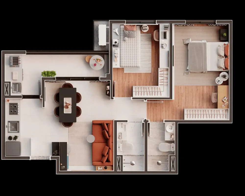 Planta do apartamento de 2 dormitórios — Bliss Itapeti
