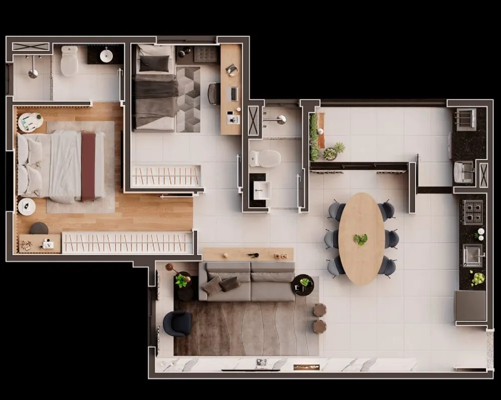 Planta do apartamento de 3 dormitórios — Bliss Itapeti