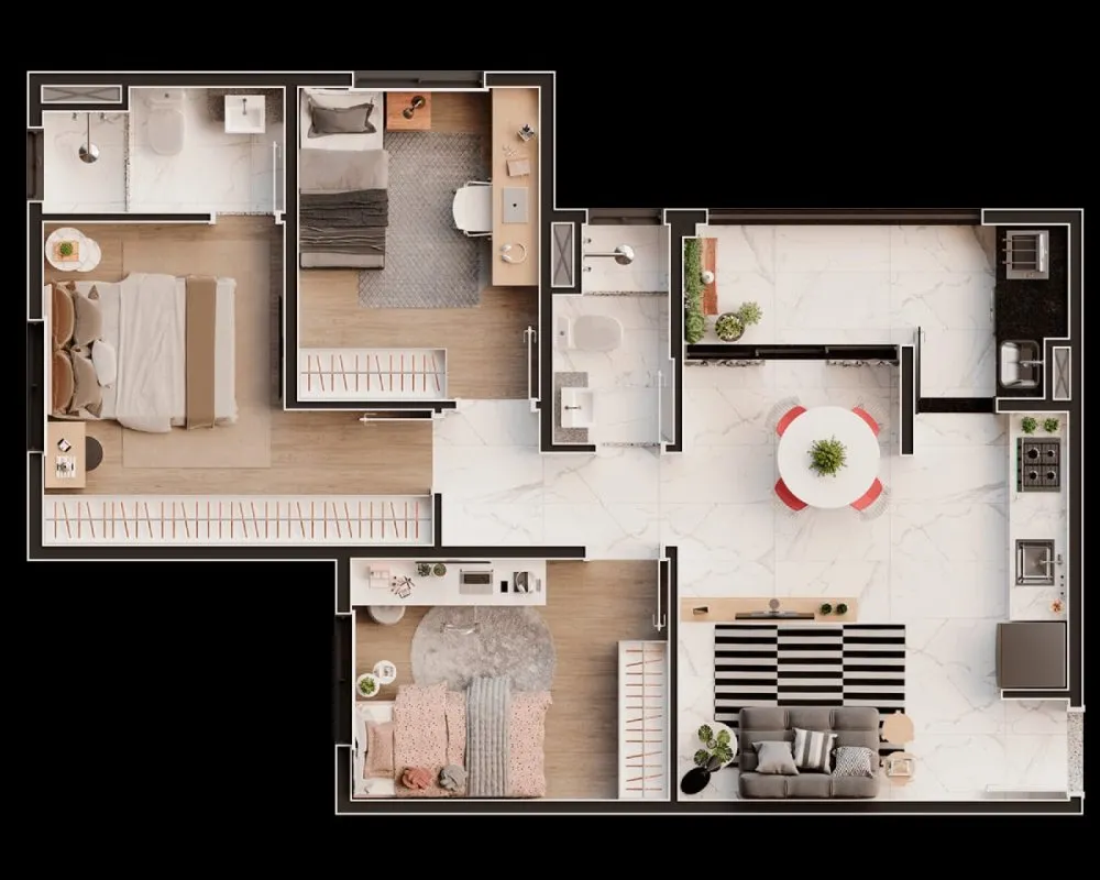 Planta do apartamento de 2 dormitórios, segunda opção — Bliss Itapeti