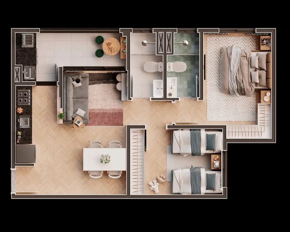 Planta do apartamento de 3 dormitórios, segunda opção — Bliss Itapeti