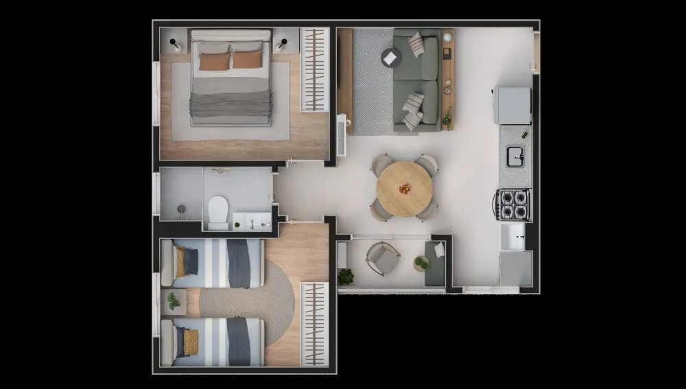 Planta do apartamento de 2 dormitórios — Residencial Vila Suissa