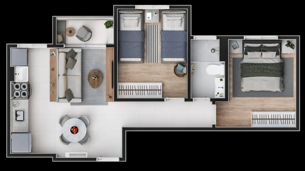 Planta do apartamento de 2 dormitórios, segunda opção — Residencial Vila Suissa