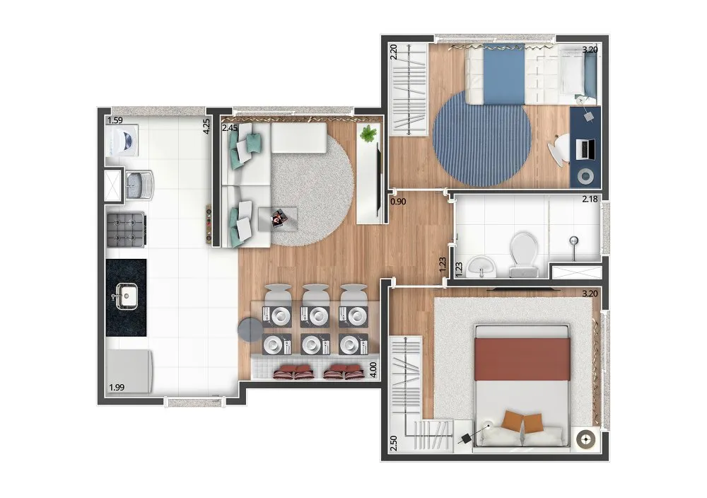 Planta do apartamento de 2 dormitórios — Happy Braz Cubas
