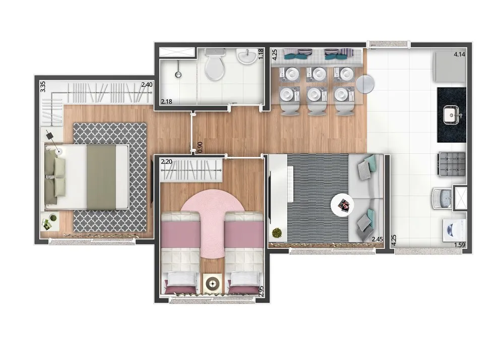 Planta do apartamento de 2 dormitórios, segunda opção — Happy Braz Cubas