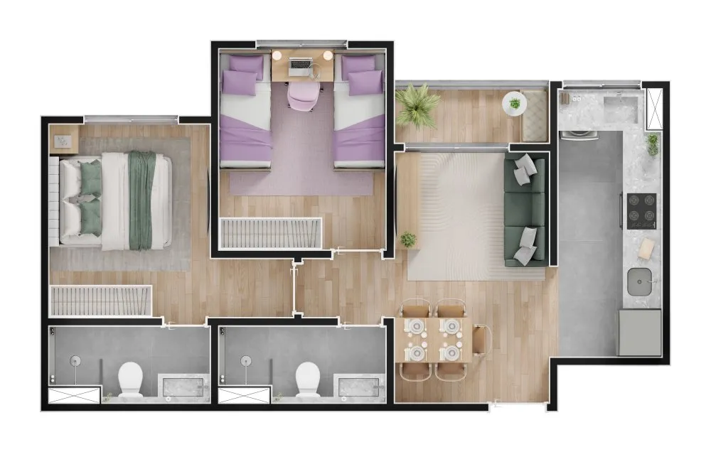 Planta do apartamento de 2 dormitórios com suíte — Urban Residencial