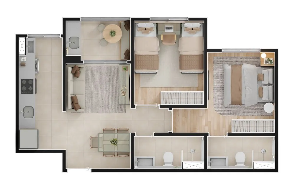 Planta do apartamento de 2 dormitórios, segunda opção — Urban Residencial