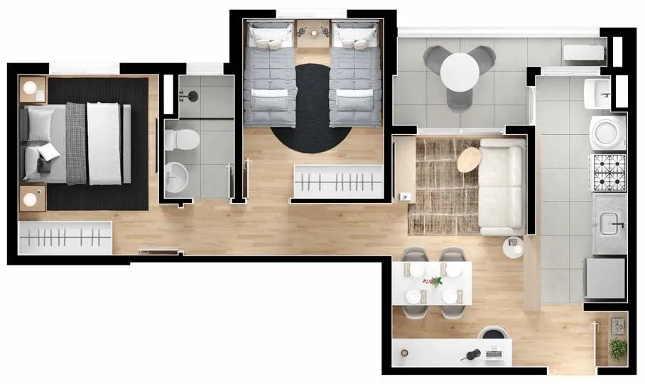 Planta do apartamento de 2 dormitórios — Liv Cardoso de Siqueira