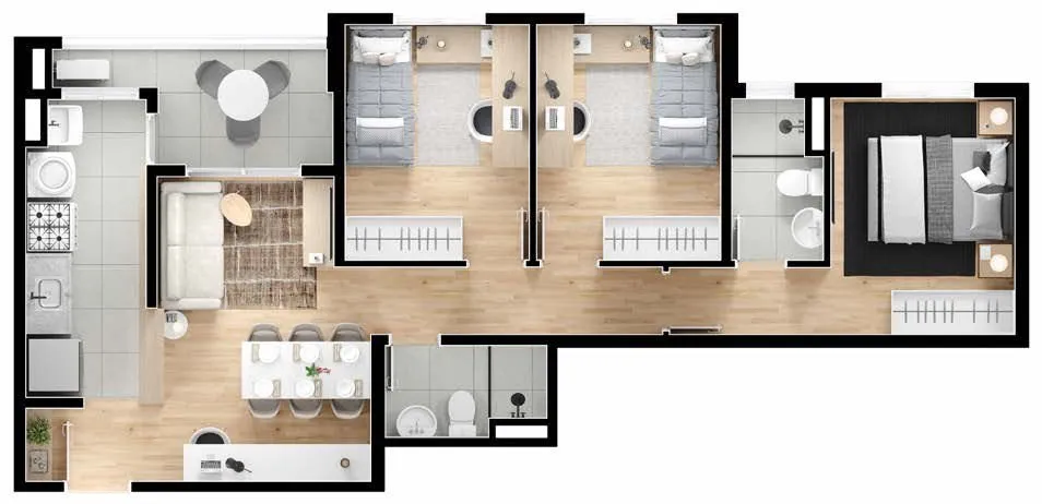 Planta do apartamento de 3 dormitórios, segunda opção — Liv Cardoso de Siqueira