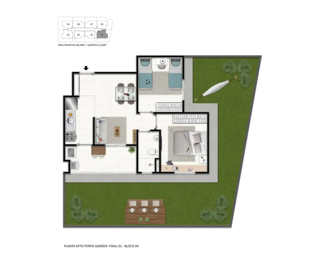 Planta do apartamento garden de 2 dormitórios, segunda opção — Solare - Mogi Moderno