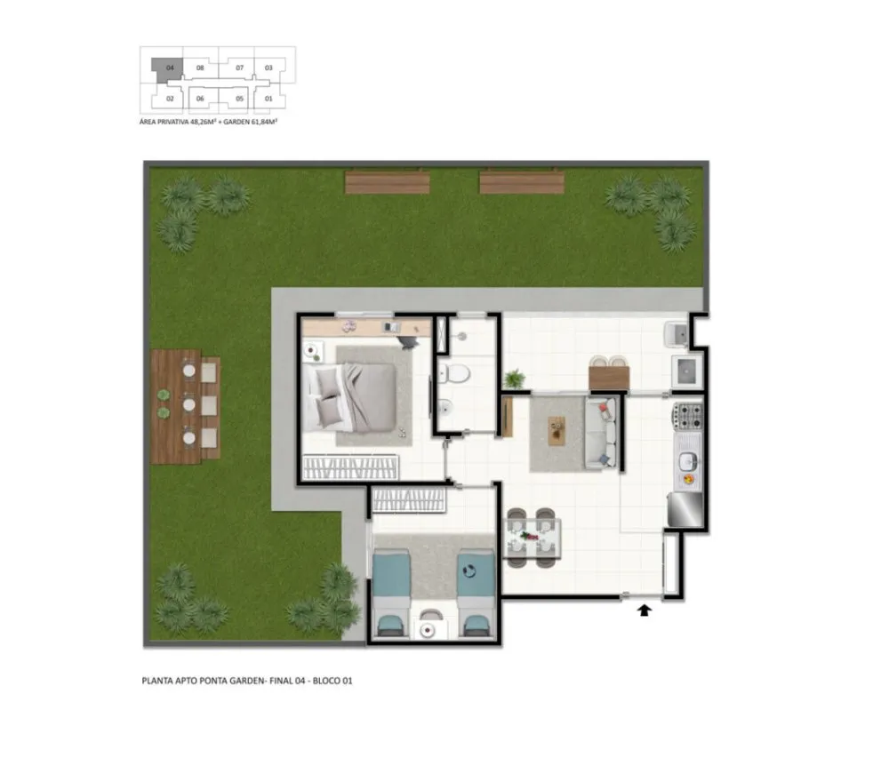Planta do apartamento garden de 2 dormitórios, terceira opção — Solare - Mogi Moderno