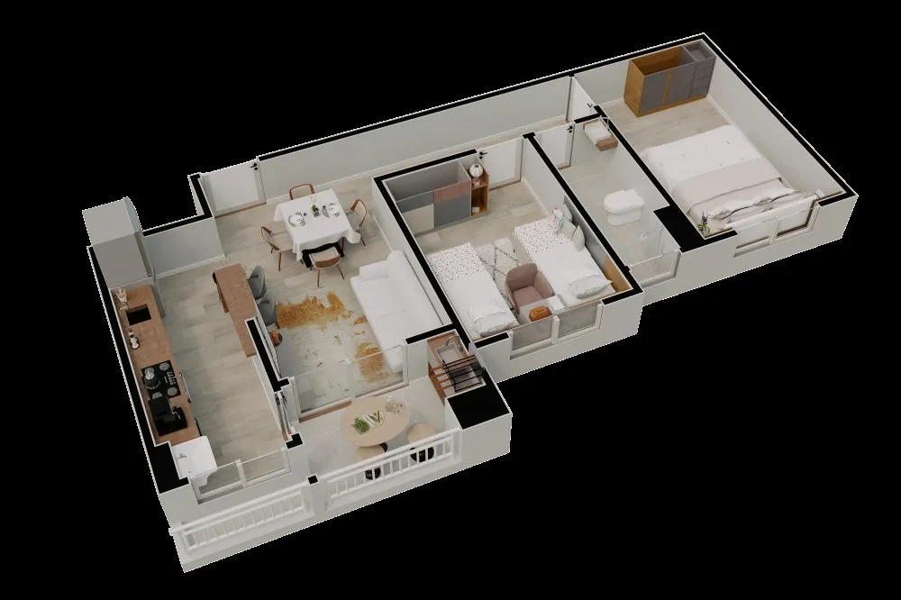 Planta humanizada do apartamento de 2 dormitórios — Sou Pleno Home