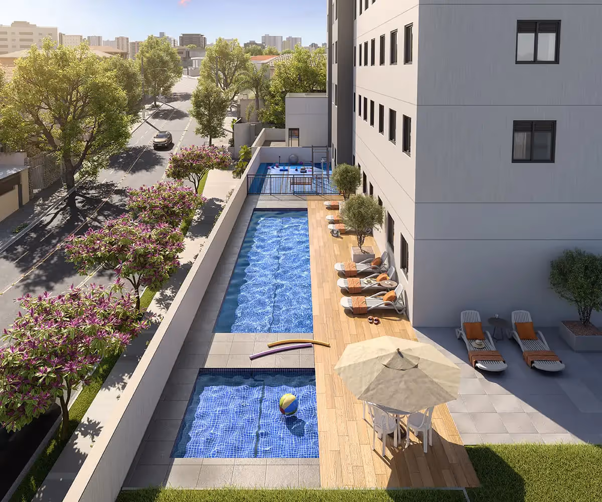 Piscina adulto e piscina infantil com solário — Via Cocá