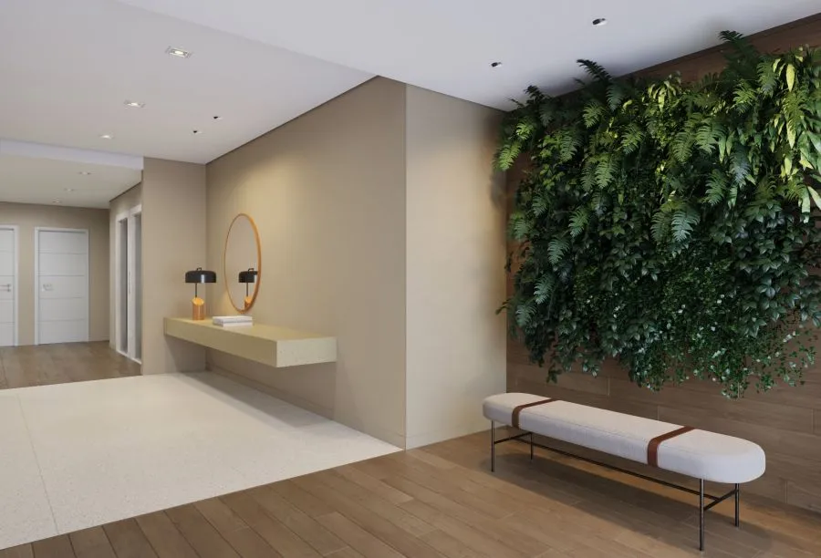 Hall de entrada com jardim vertical — Helbor Parque Clube Ipoema