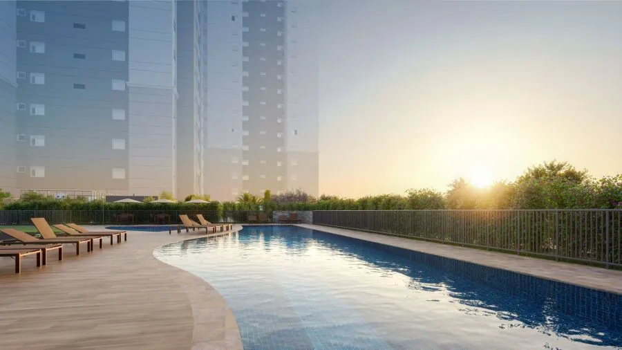 Piscina com raia ao pôr do sol — Helbor Parque Clube Ipoema