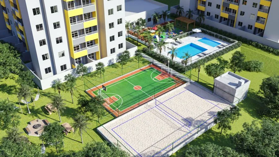 Maquete do empreendimento em vista aérea — Residencial Porto Fino