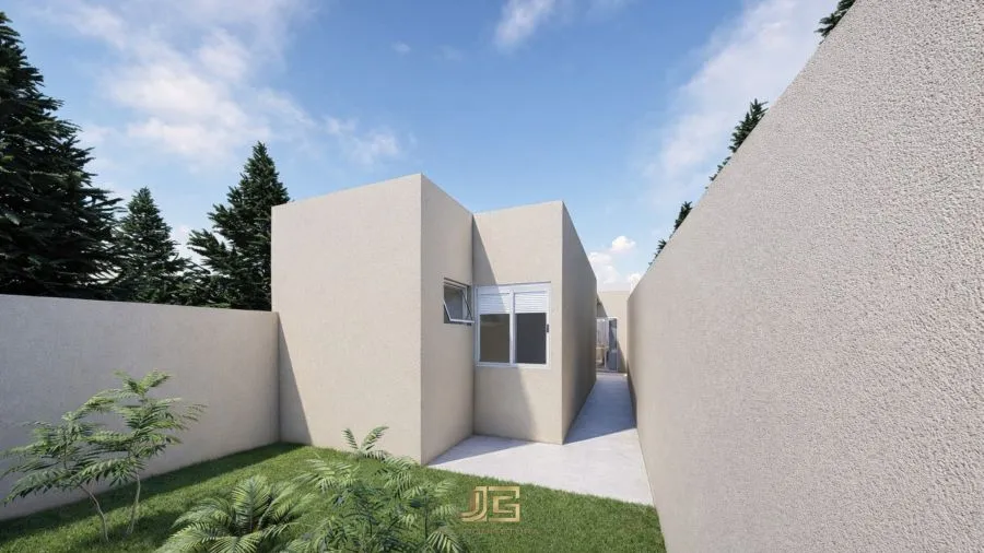 Corredor lateral e quintal — Casa com 2 dormitórios sendo uma suíte, garagem e quintal