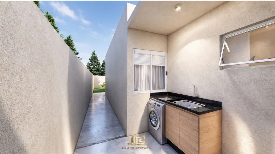 Área de serviço com lavanderia — Casa com 2 dormitórios sendo uma suíte, garagem e quintal