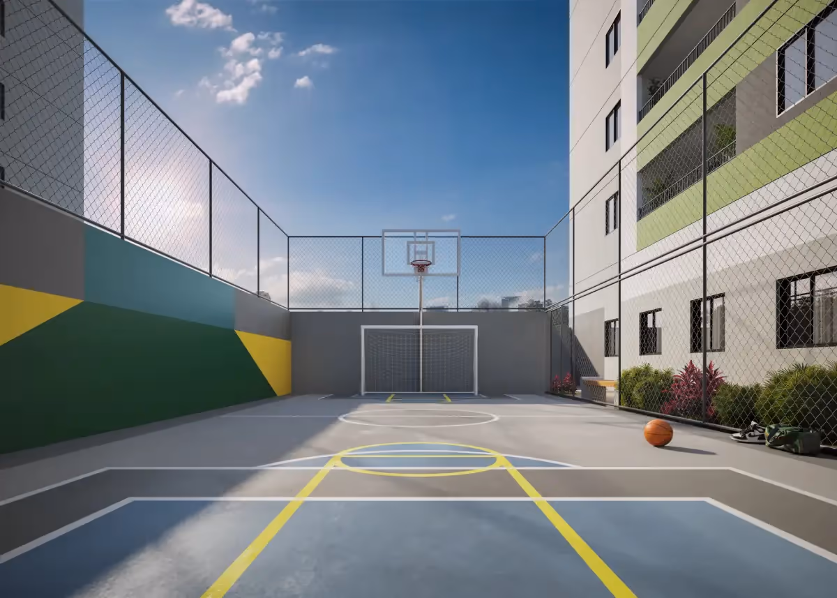 Quadra com tabela de basquete e gol — Residencial Momi