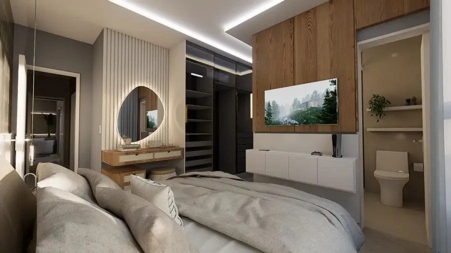 Suíte com closet e banheiro — Santorini Residencial