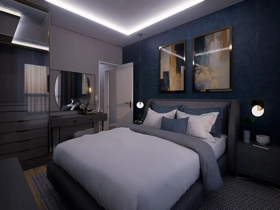 Quarto de casal decorado — Santorini Residencial