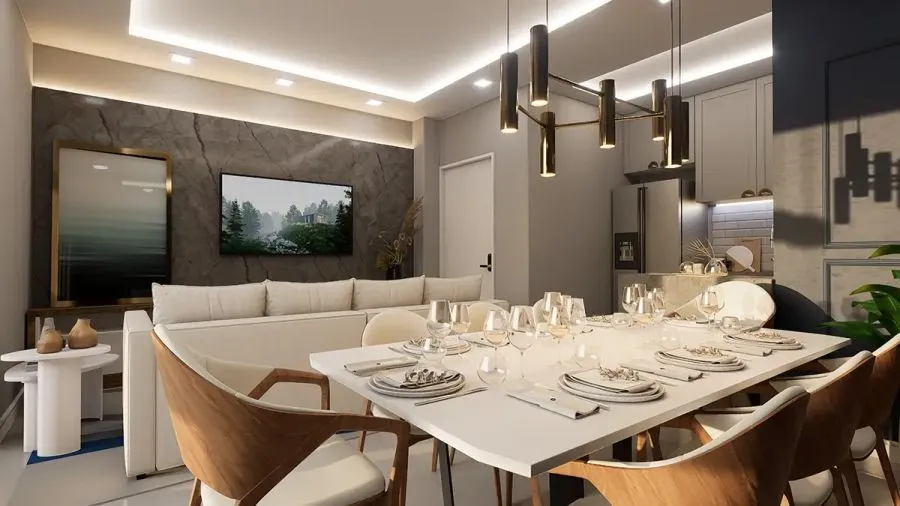 Living integrado à sala de jantar — Santorini Residencial